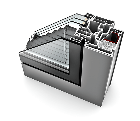 KV 440 -zespolone okno PCV-aluminiowe ze zintegrowaną żaluzją i baterią solarną